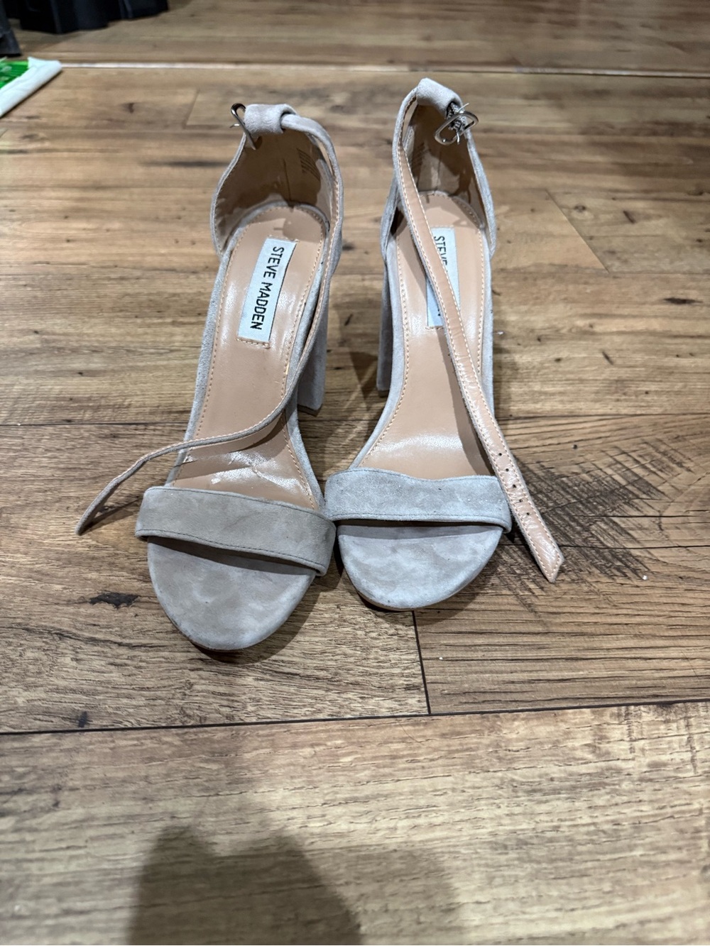 Steve Madden Beige Suede Ankle-Strap Block Heels